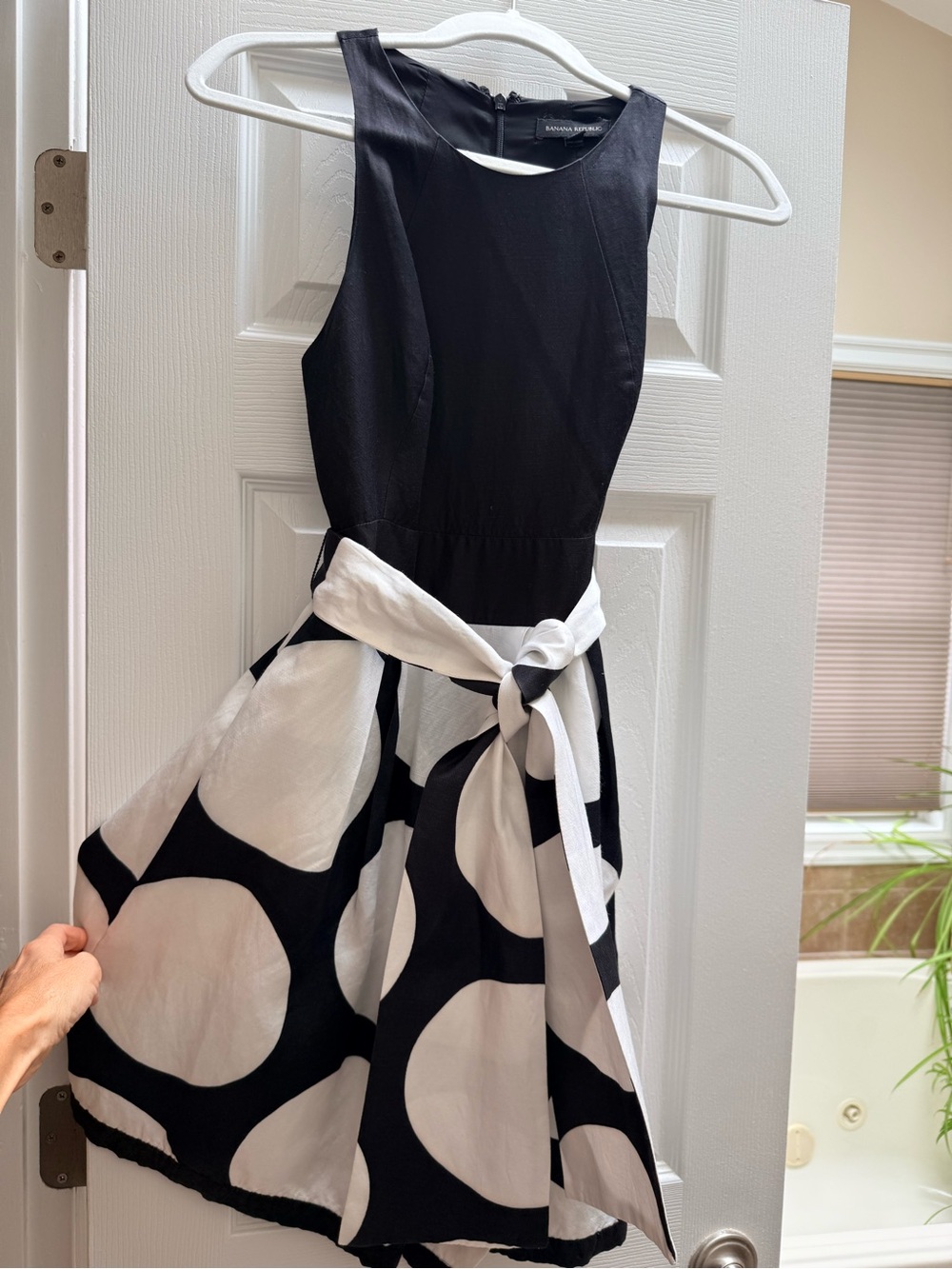 Banana Republic Black and White Polka Dot Midi Dress with Tie Waist